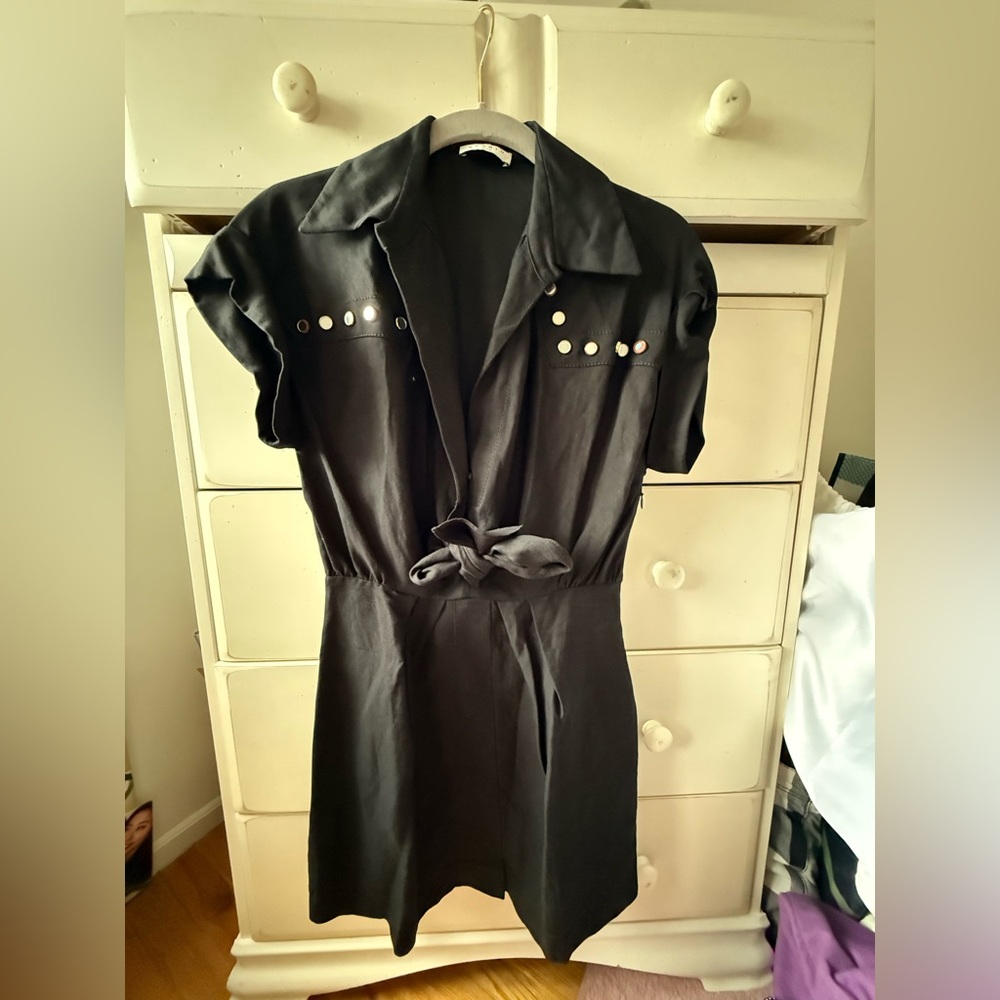 Sandro Black Dress with Notched Collar